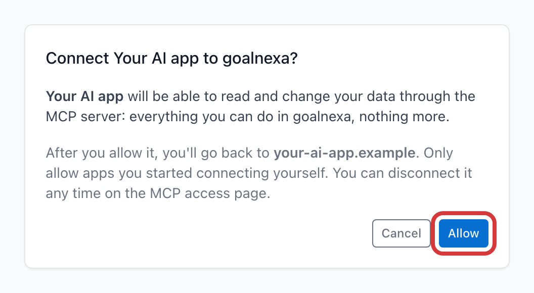 Gemini: Click Next. A window opens on GoalNexa: sign in if asked, then click Allow.
